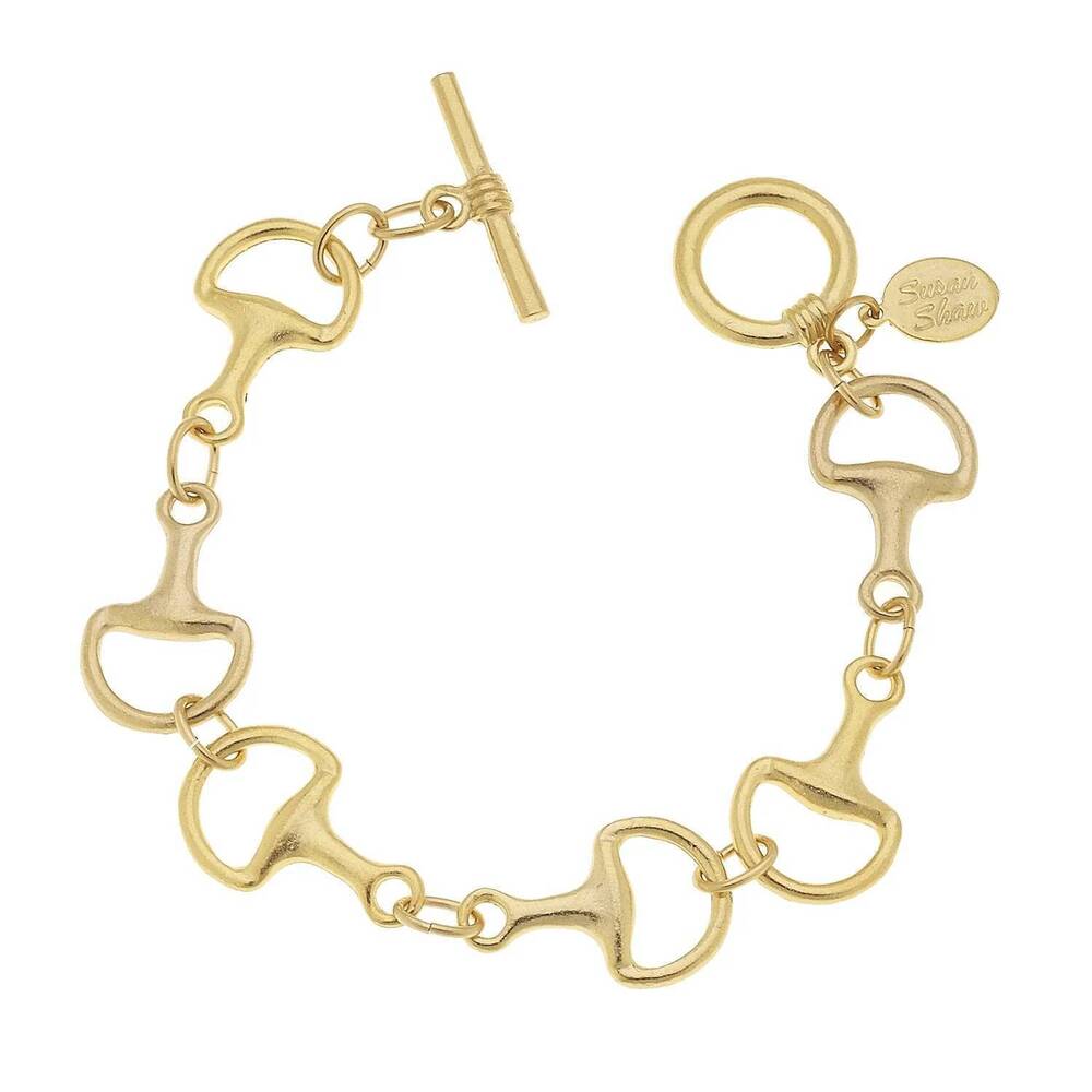 NEW SUSAN SHAW women's horse bit toggle bracelet in gold